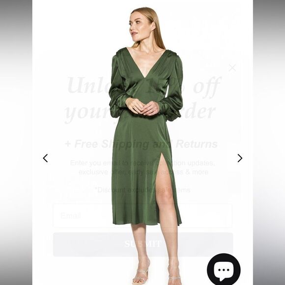 Alexia Admor Alysa midi dress side skit emerald green satin 6 - Picture 1 of 10